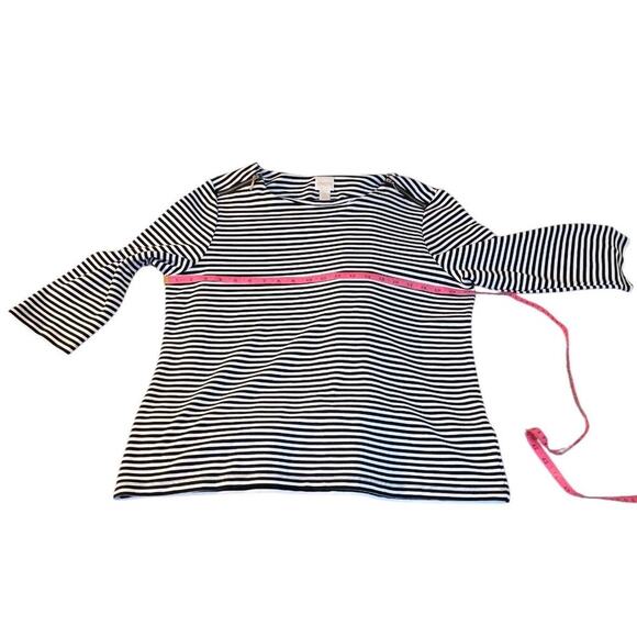 Chico's Women's Pullover Blouse Tunic Zip Shoulders Size 2 US L/12 Black White - Picture 4 of 7